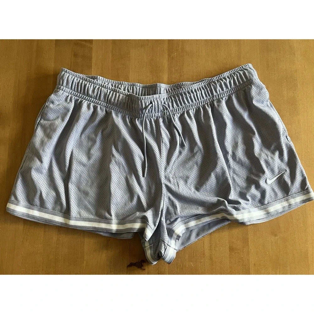 Nike Sportswear Essentials Mesh‎ Mid-Rise Shorts Blue Gray Women's XL Drawstring